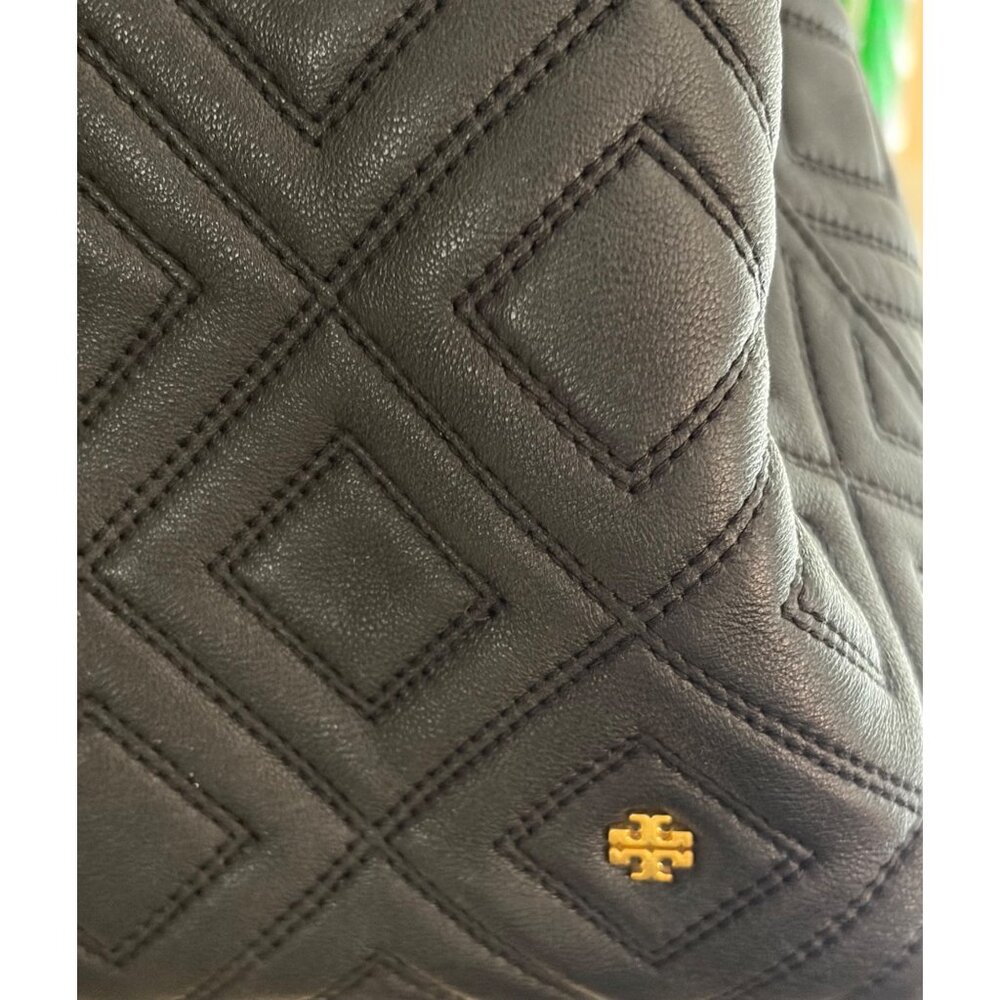 Tory Burch Fleming Quilted Leather Diamond Handbag Black Triple-Compartment Tote - Picture 5 of 14